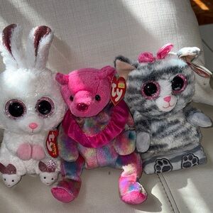Ty Plush Trio - Pink, White, Gray(bundle)